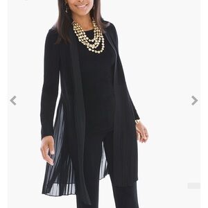 Chico’s Travelers open-front long jacket sheer pleated bottom black 1/US 8